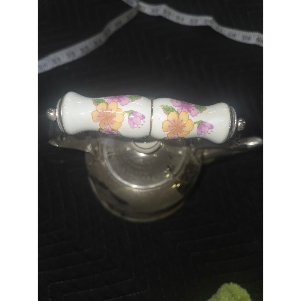 Vintage Floral Stamped Stainless Steel Tea Kettle Floral Ceramic Handle Korea - Picture 3 of 9